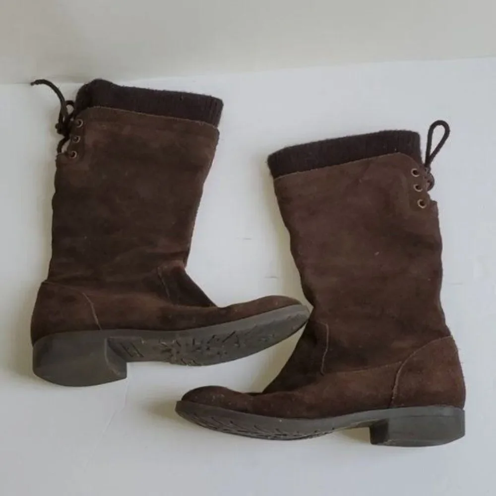 Lands End Boots Suede Leather Brown Sweater Top Winter Snow Kids Size 3 M YOUTH